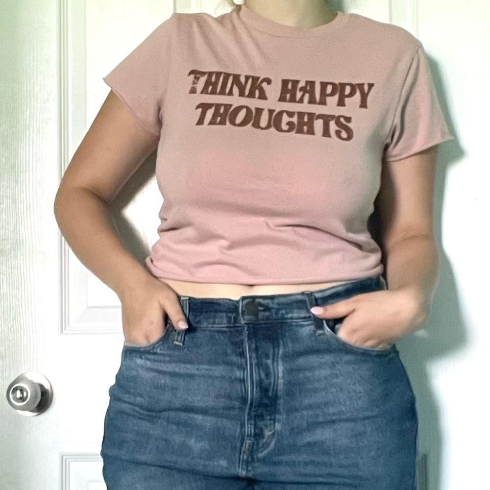 brown pink cropped graphic tee